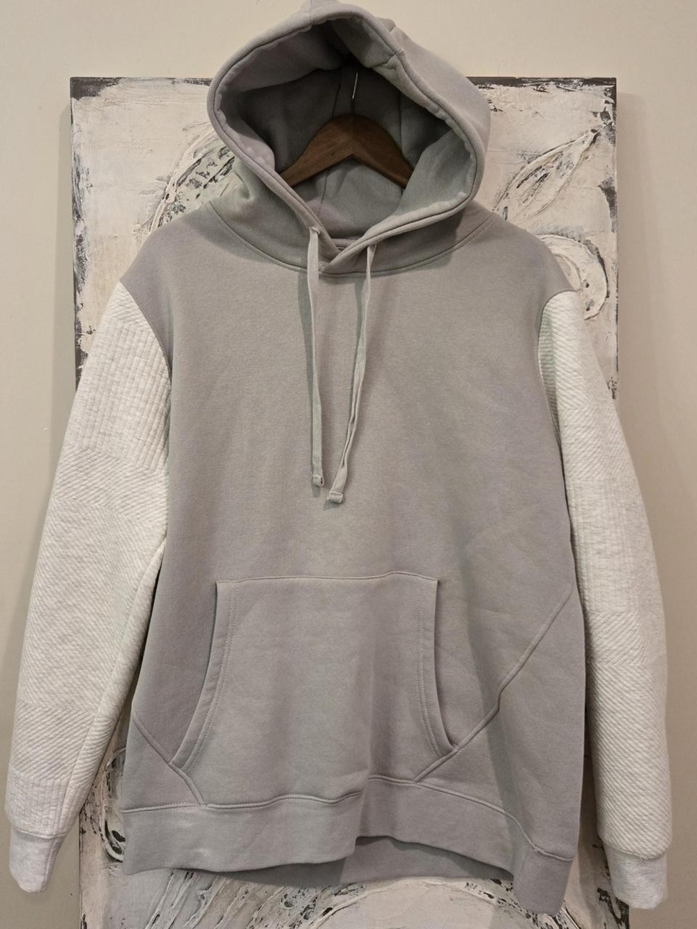 Mono B Two-Tone Hooded Pullover in Light Gray and White